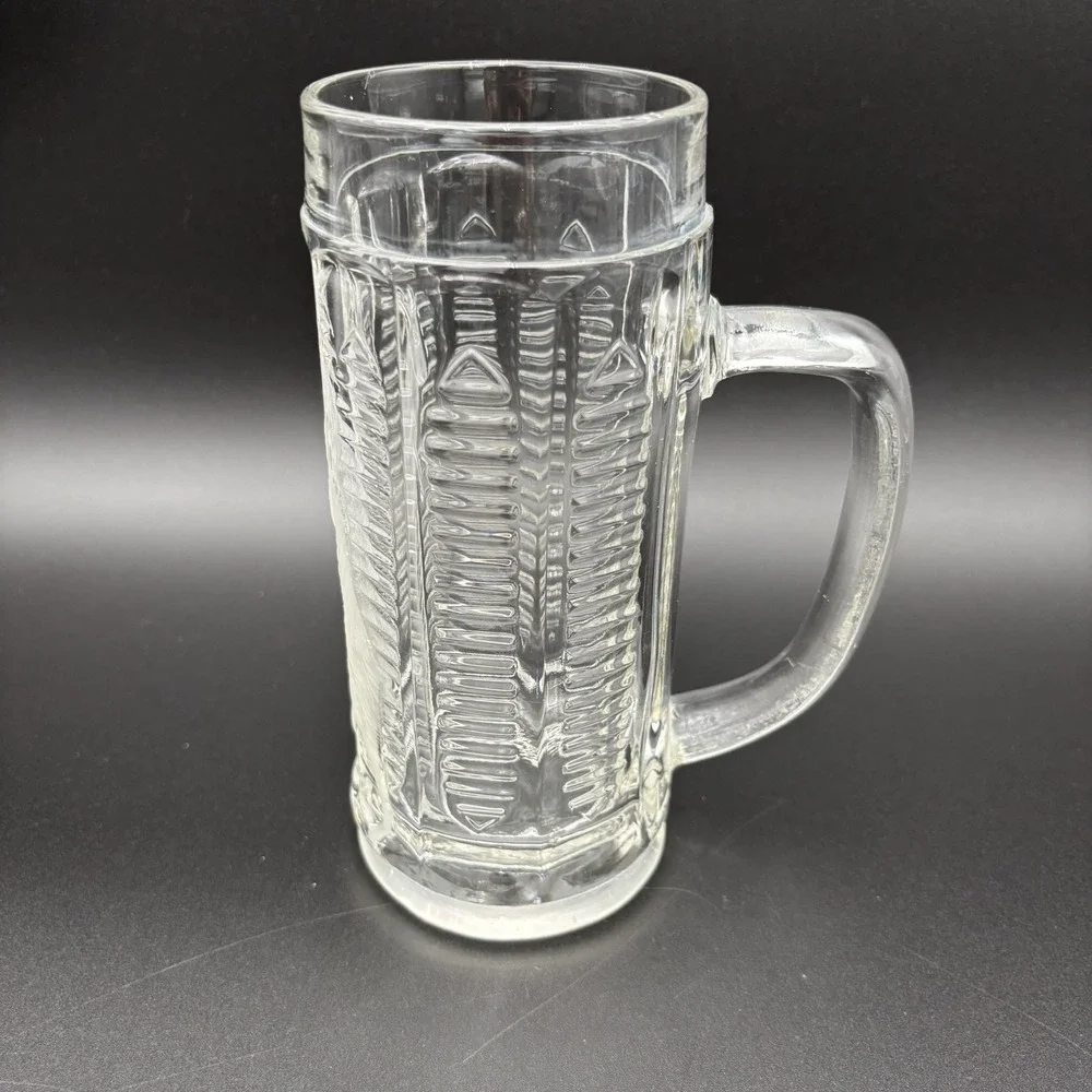 Bohemian Pressed‎ Glass German Tankard Mug Stein w Etched Ram Goat VTG 7.5
